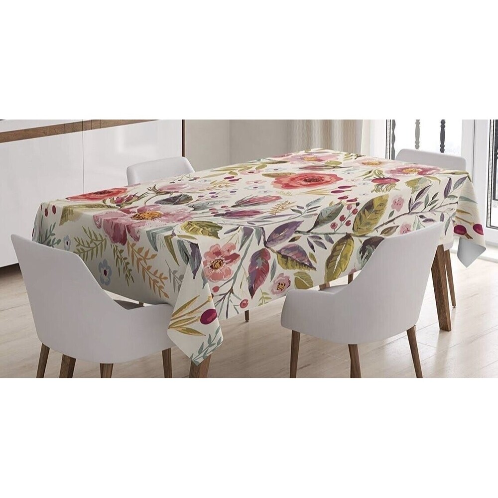 Farm Chic Tablecloth AMBESONNE Tablecloth Cover Watercolor Spring Floral 52"x70"